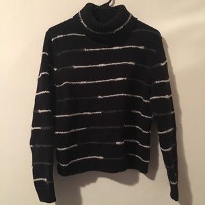 Black and White Striped Turtleneck Sweater